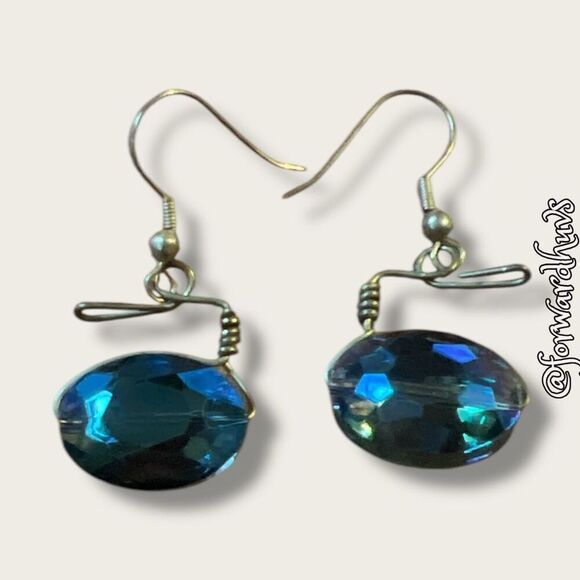 Bundle Sale 3 for $15 | Suspended Blue Faceted Crystal Earrings - Picture 1 of 6